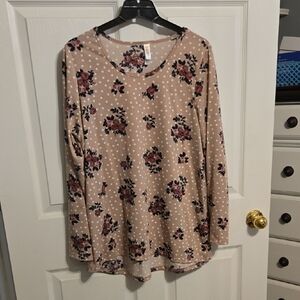 LuLaRoe Nude Pink Floral & Polka Dot Long Sleeve Top